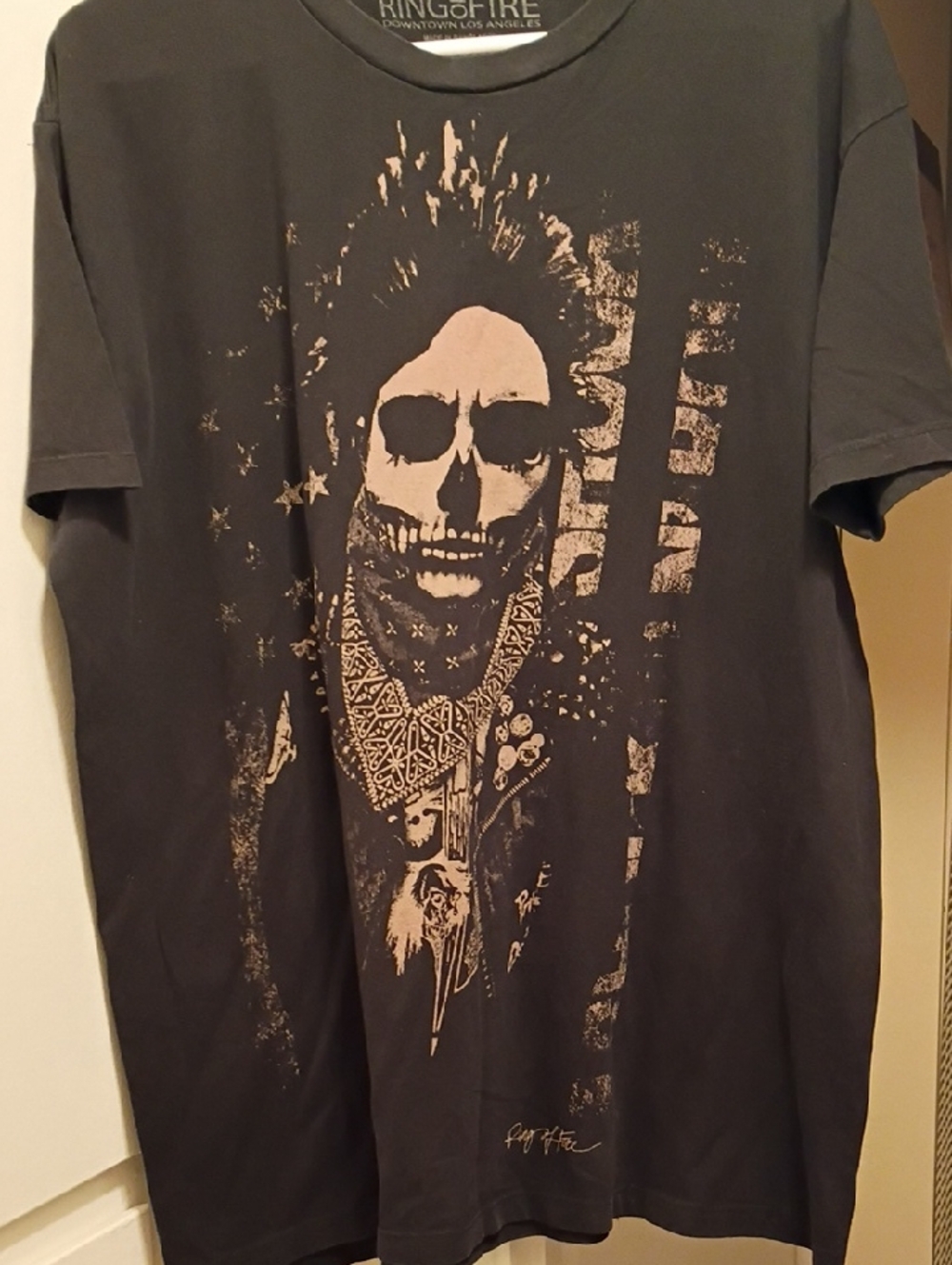 Ring of Fire Black Tee with Beige Skull Graphic